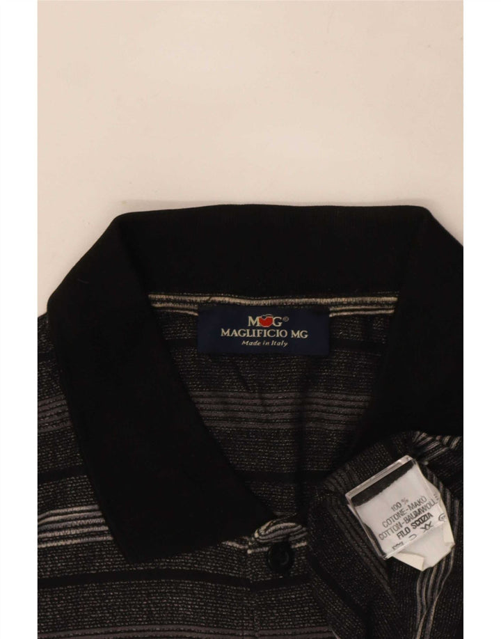 Vintage Herren Poloshirt Große grau gestreifte Baumwolle
