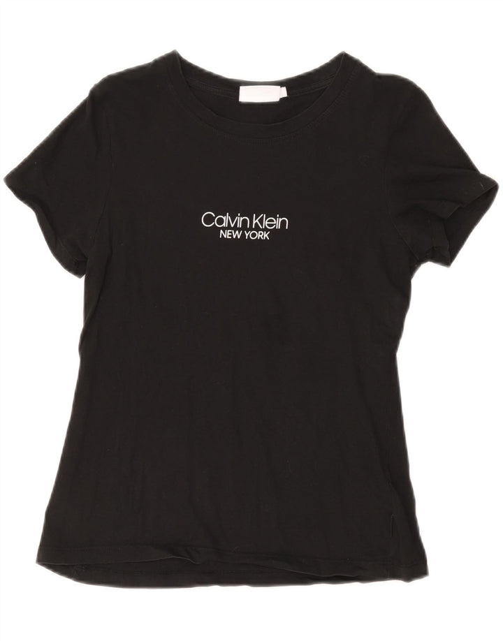 CALVIN KLEIN Damen Grafik T-Shirt Top UK 12 Medium Schwarz Baumwolle