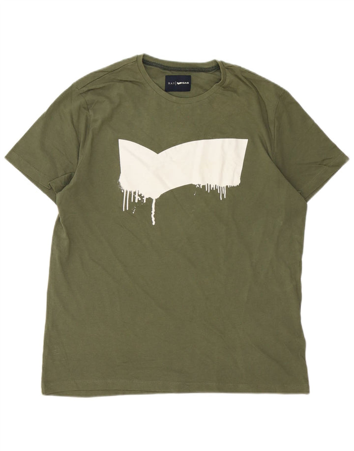 Gas Herren-T-Shirt mit Grafik, Größe L, Grün, Baumwolle