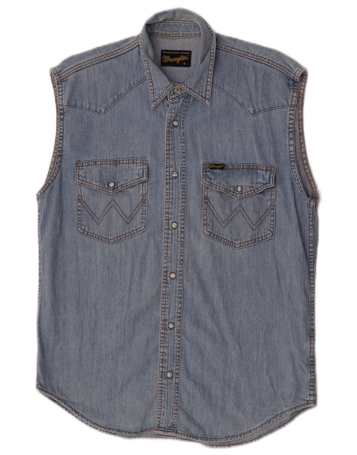 Wrangler Herren ärmelloses Jeanshemd, klein, aus blauer Baumwolle