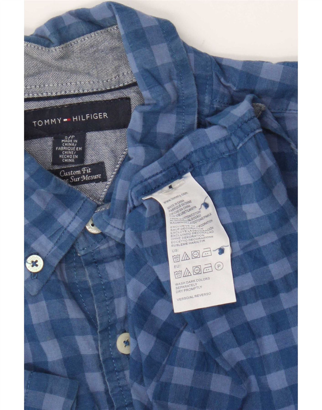 Tommy Hilfiger Herren Kurzarm-Hemd mit individueller Passform, klein, blau, Gingham-Baumwolle