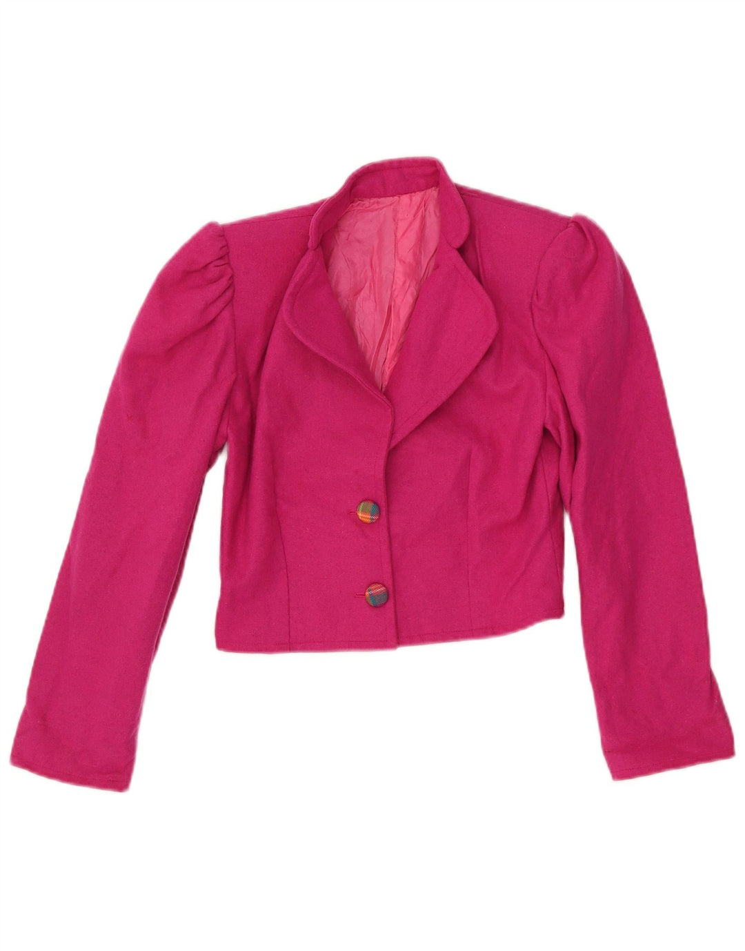 VINTAGE Damen Crop 2 Button Blazer Jacke UK 6 XS Pink