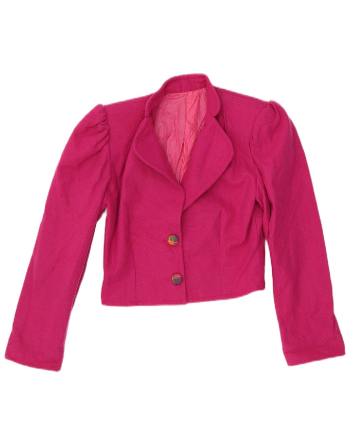 VINTAGE Damen Crop 2 Button Blazer Jacke UK 6 XS Pink