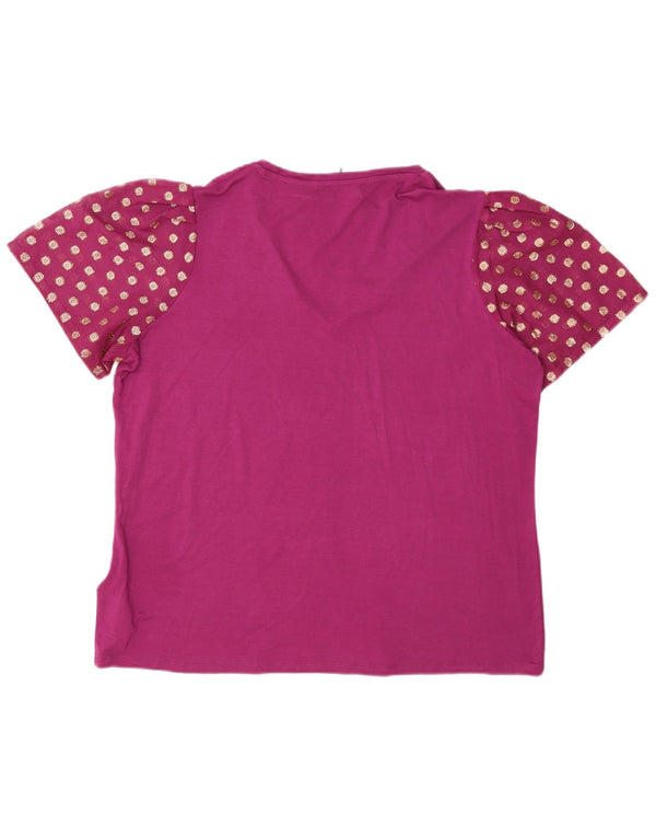 Marks & Spencer Womens T-Shirt Top UK 18 XL Maroon Spotted Viscose