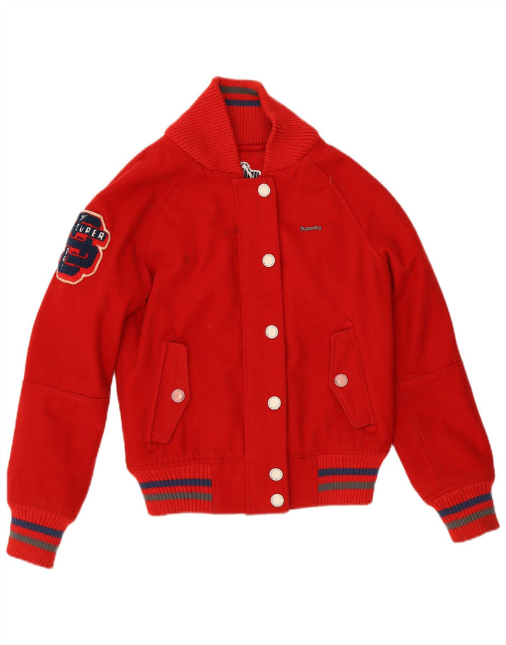 Superdry Damen Bomberjacke mit Grafik, UK 12, mittelrote Wolle