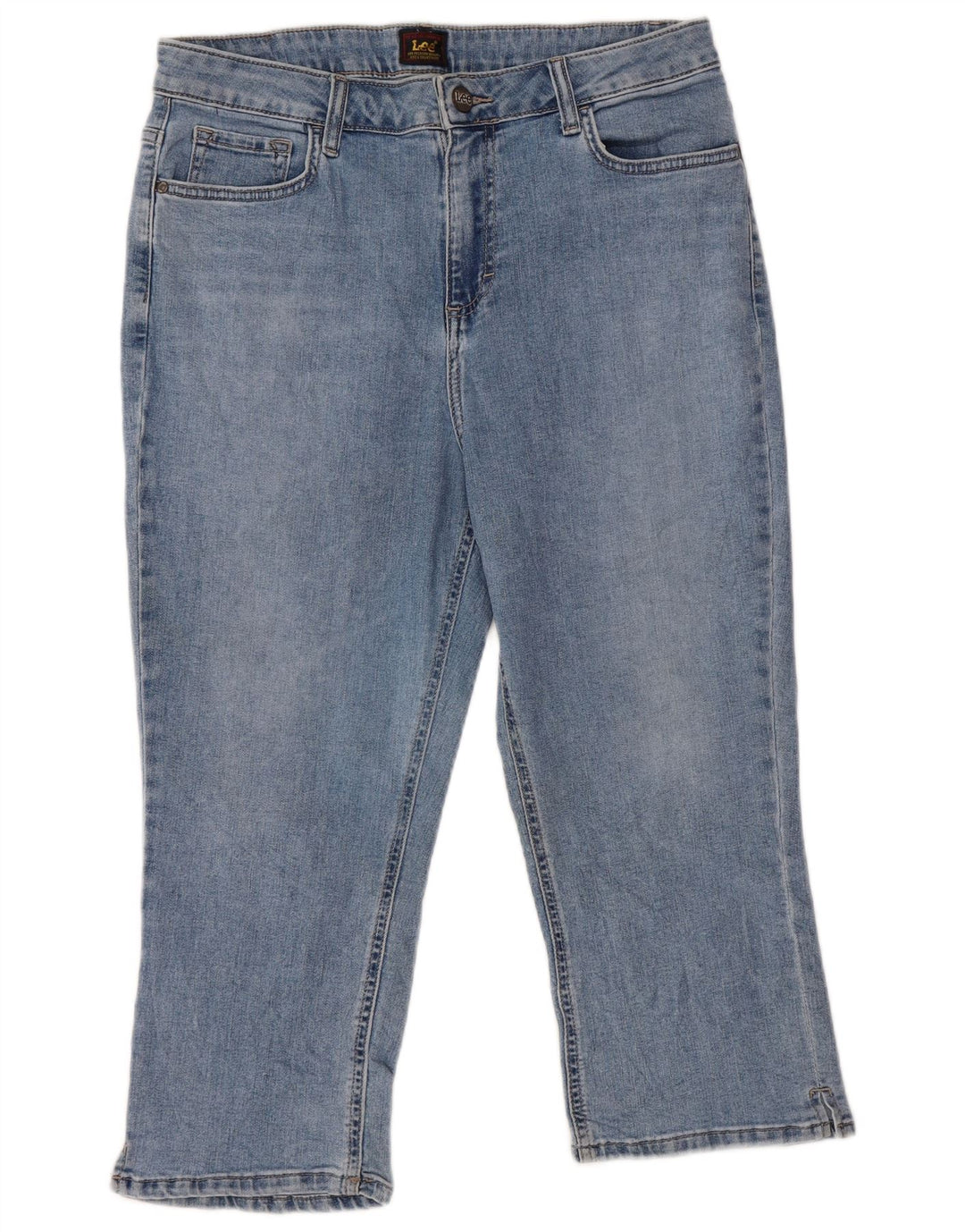 Lee Damen Capri-Jeans mit hohem Bund, US 14, Größe L, W32, L20, blaue Baumwolle