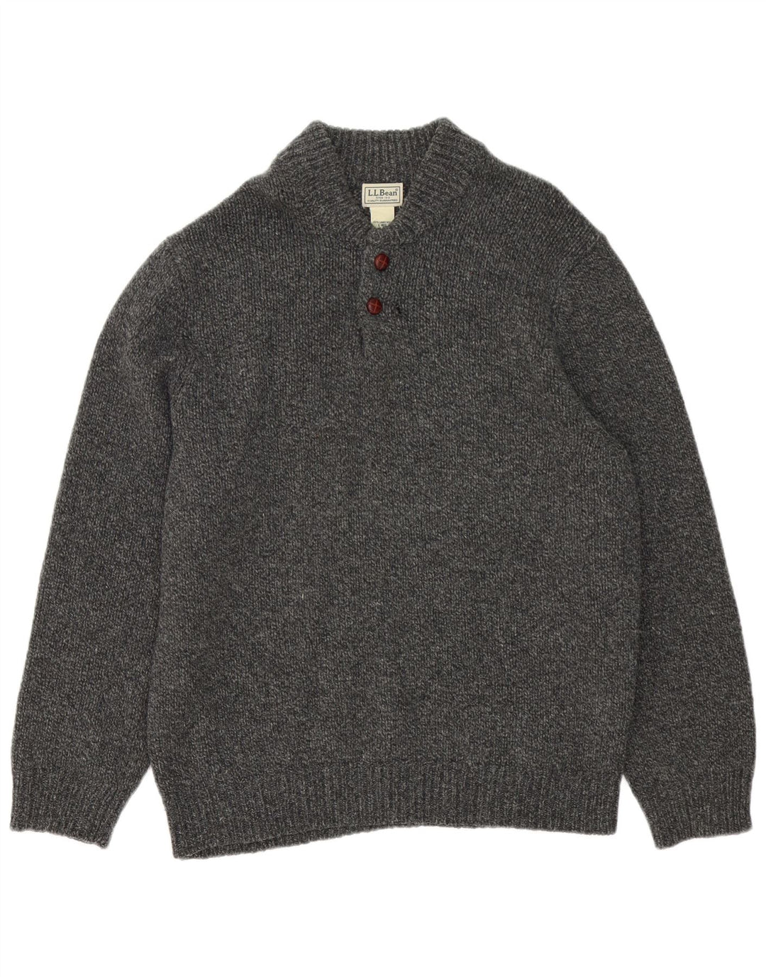 L.L.Bean Herren-Pullover mit Knopfkragen, groß, grau gesprenkelte Lammwolle