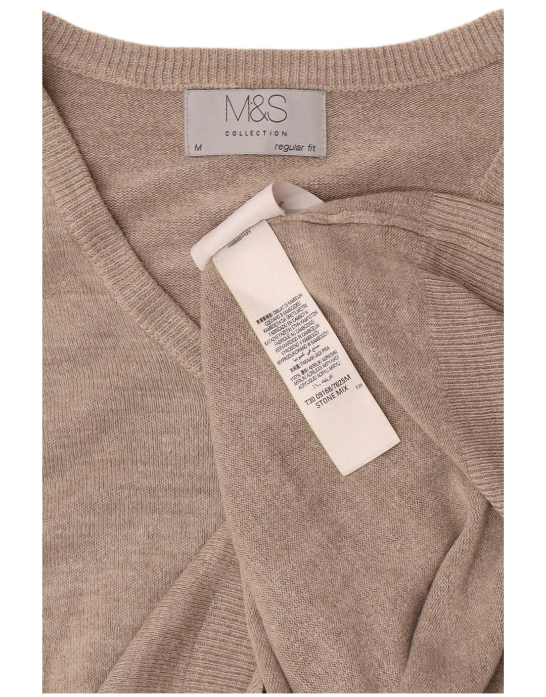 Marks & Spencer Herren-Pullover mit normaler Passform und V-Ausschnitt in Mittelbeige meliert