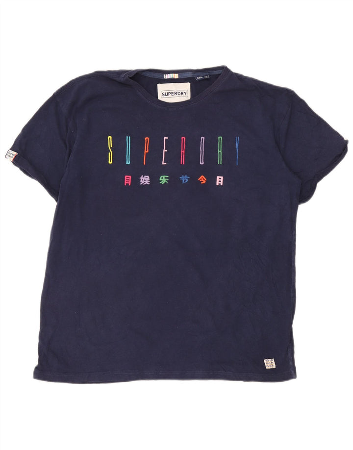 Superdry Damen Grafik-T-Shirt-Oberteil UK 12 Medium Marineblau Baumwolle