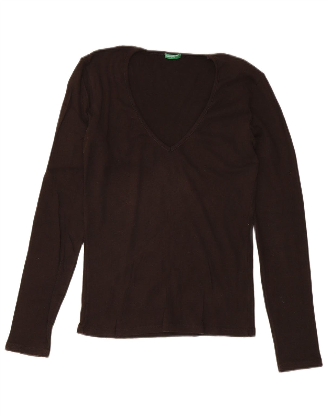 Benetton Damen Top Langarm UK 14 Mittelbraune Baumwolle