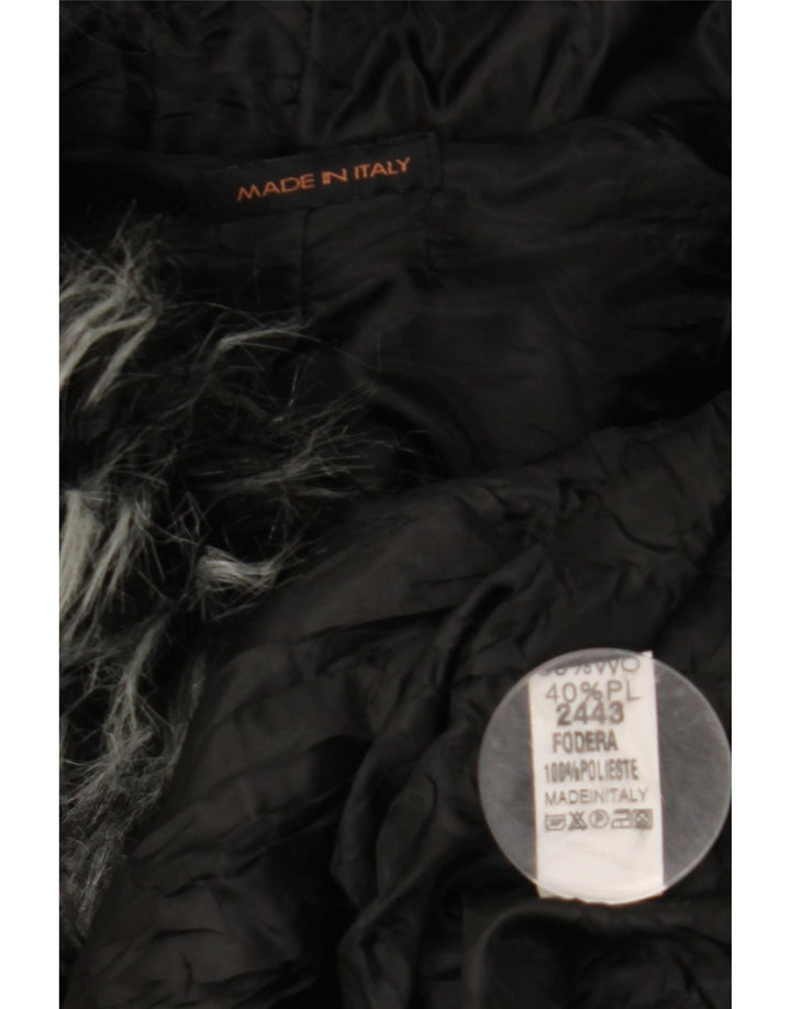 VINTAGE Damen Cape-Mantel mit lockerer Passform und Kapuze, UK 10, kleine schwarze Wolle