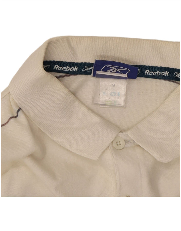 REEBOK Mens Polo Shirt Medium Off White Striped Cotton