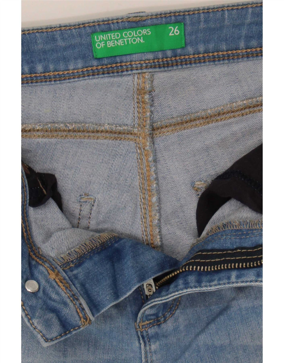 Benetton Damen Distressed Slim Bootcut Jeans W26 L31 Blau