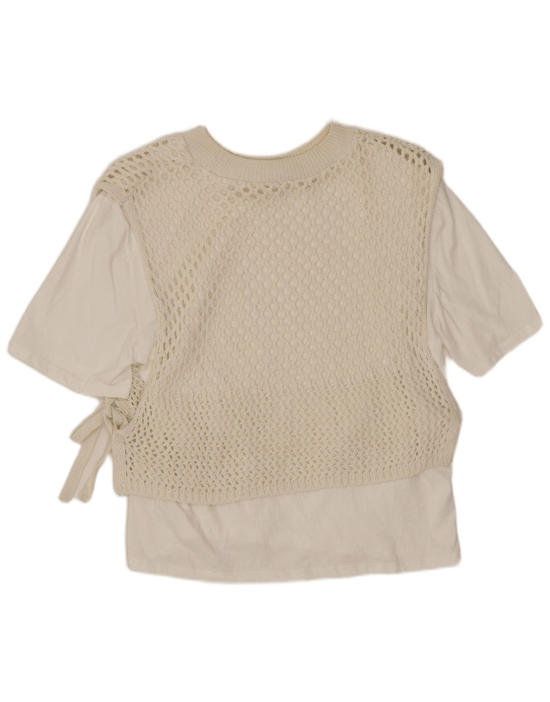 Zara Damen Crop Crochet Bluse Top UK 14 Medium Off White Cotton