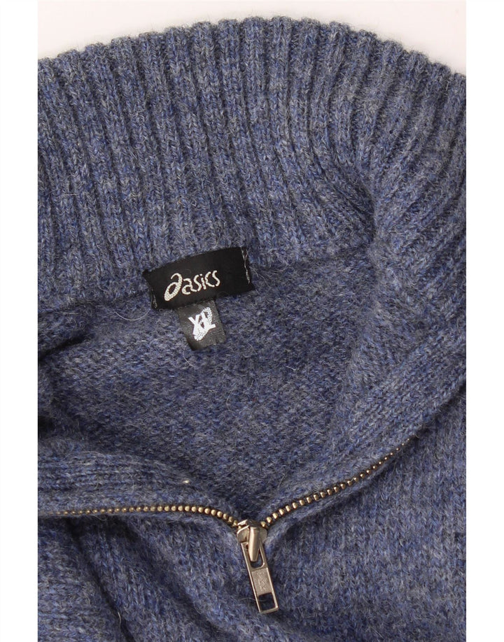 ASICS Womens Zip Neck Jumper Sweater UK 18 XL Navy Blue Wool Vintage Asics and Second-Hand Asics from Messina Hembry 