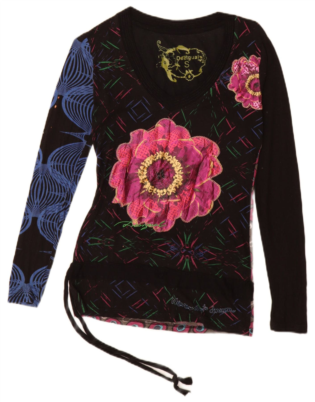 Desigual Womens Graphic Top Langarm UK 10 Small Mehrfarbige Viskose