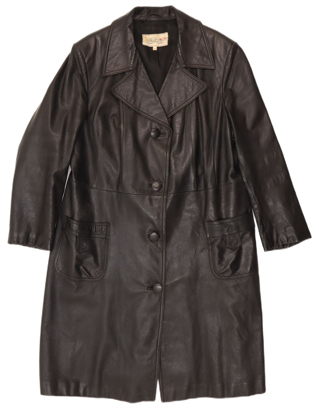 Vintage Damen Ledermantel IT 52 2XL Schwarz