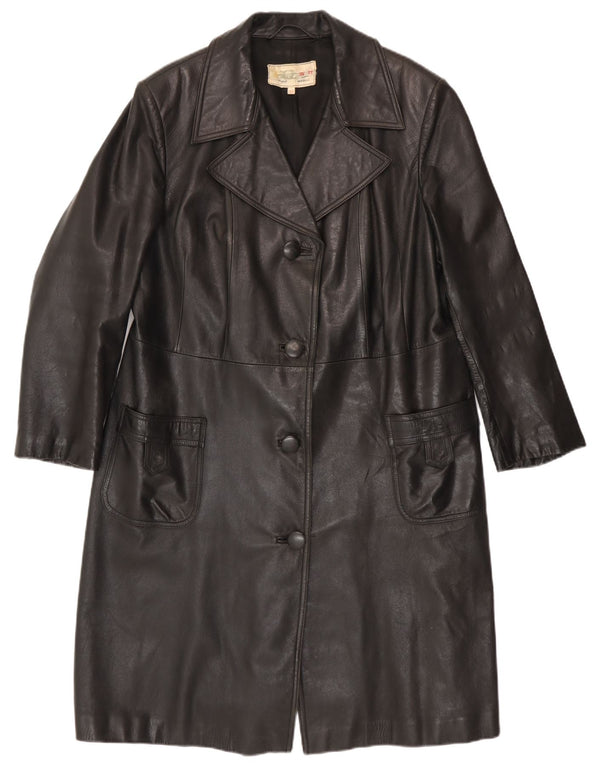 Vintage Damen Ledermantel IT 52 2XL Schwarz