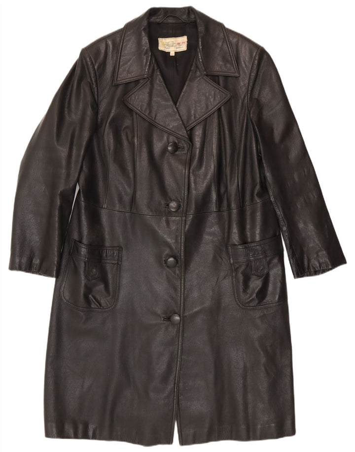 Vintage Damen Ledermantel IT 52 2XL Schwarz