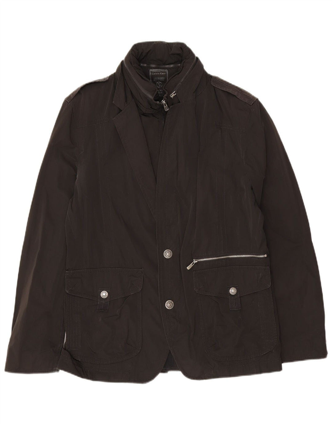 Calvin Klein Herren Militär-Blazer mit Kapuze und 2 Knöpfen, Gr. 36, Schwarz