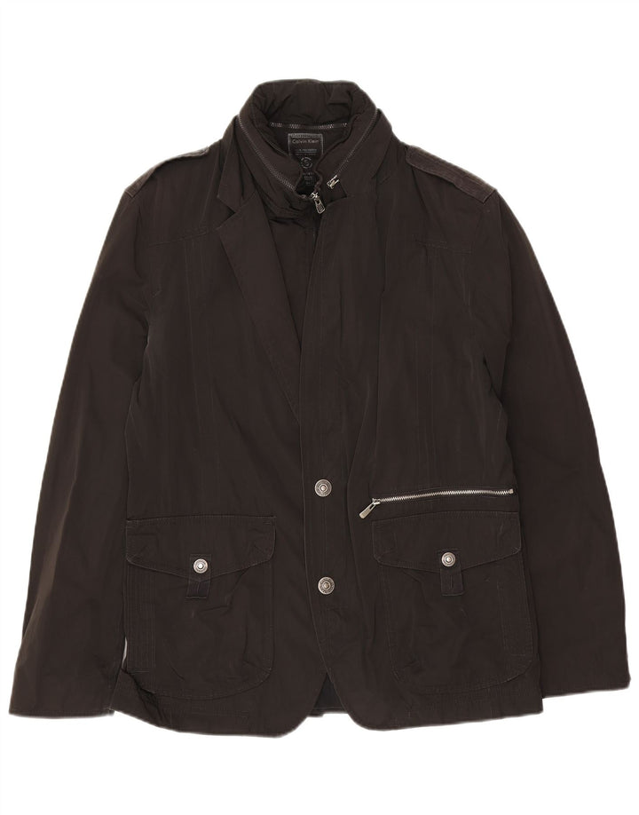 Calvin Klein Herren Militär-Blazer mit Kapuze und 2 Knöpfen, Gr. 36, Schwarz