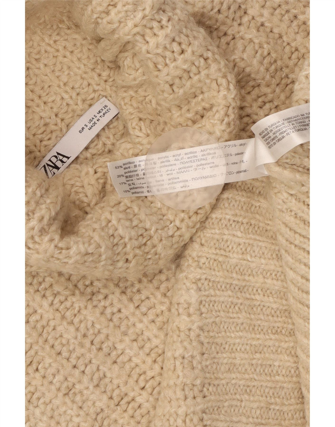Zara Damen Crop Oversized Rollkragenpullover Pullover UK 10 Small Beige