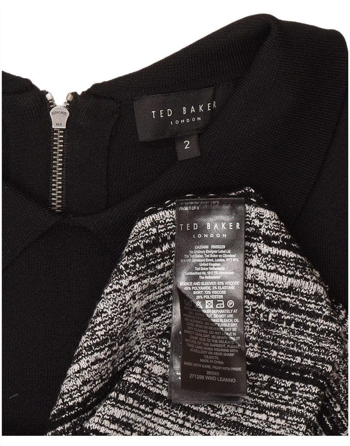 Ted Baker Langarm-Basic-Kleid für Damen, Größe 2, S, schwarz, kariert, Viskose