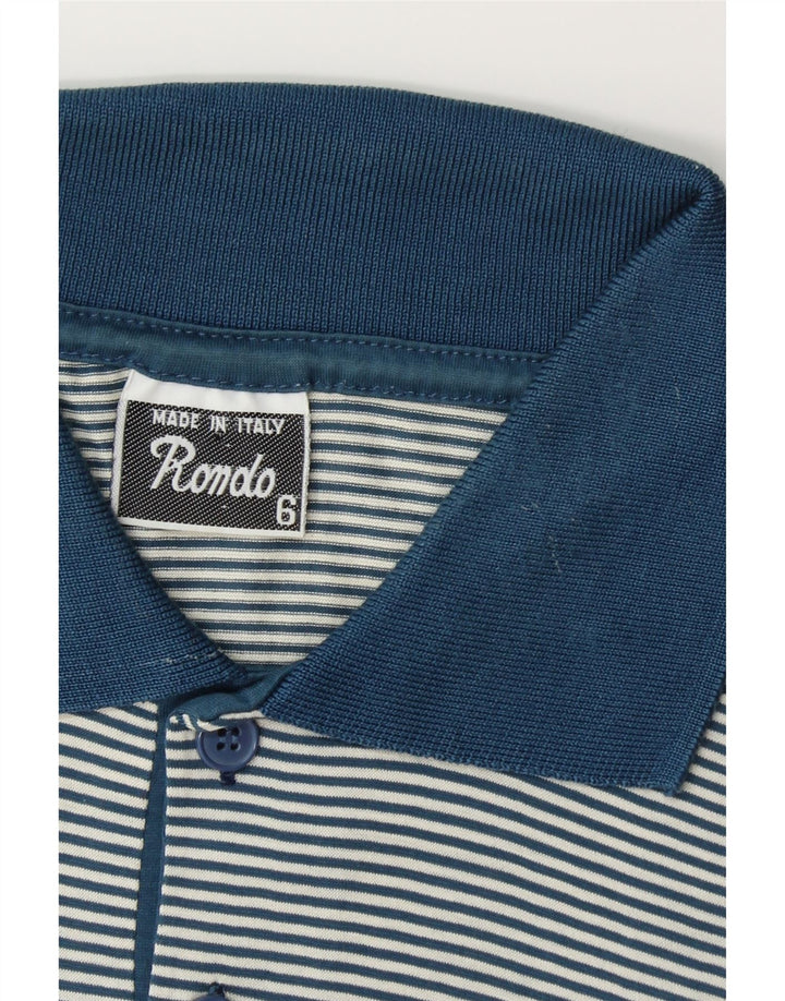 VINTAGE Mens Polo Shirt Small Navy Blue Striped Cotton Vintage Vintage and Second-Hand Vintage from Messina Hembry 