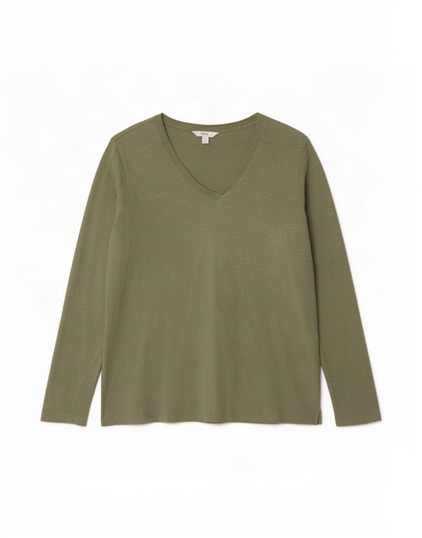 Marks & Spencer Damen Top Langarm UK 18 XL Khaki Baumwolle