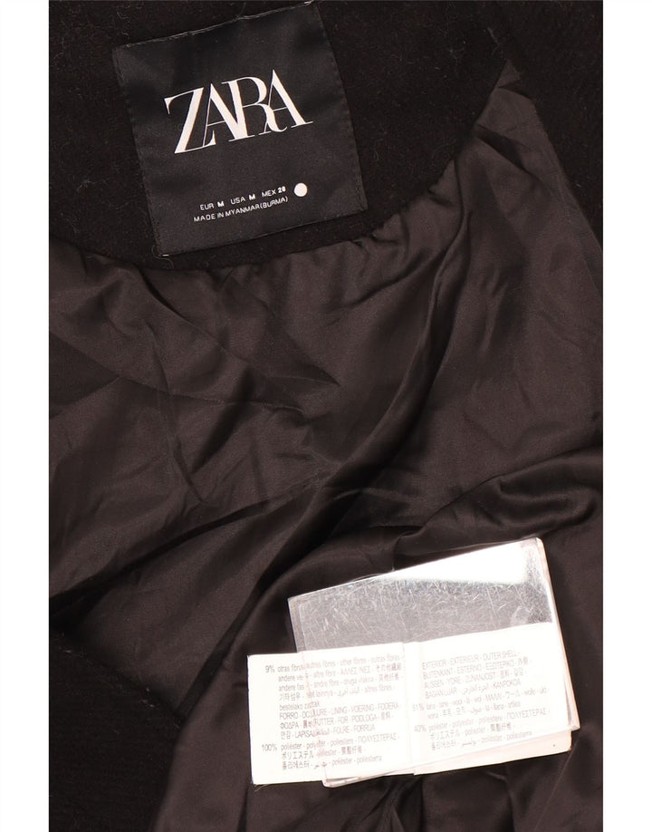 Zara Damen 3/4 Ärmel Oversized Bomberjacke UK 14 Medium Black Wool