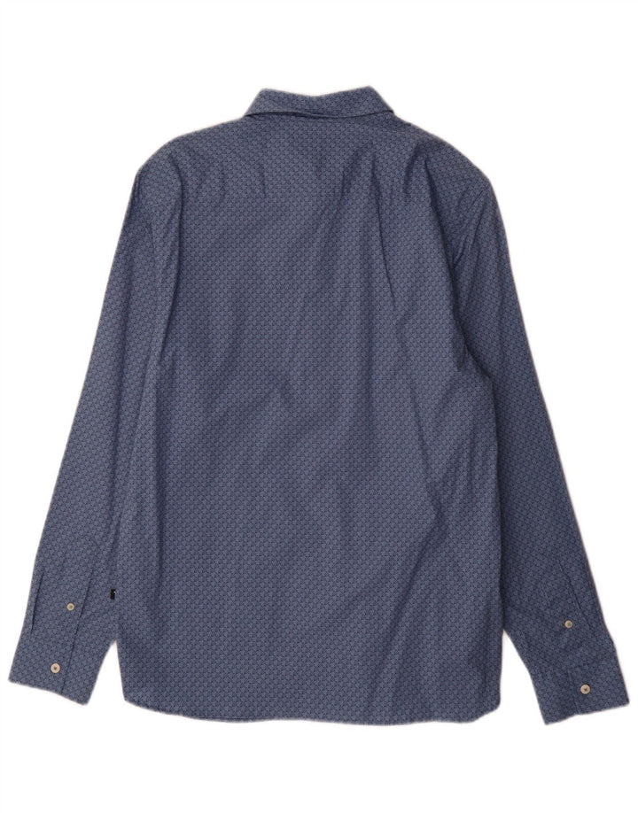 Ted Baker Herrenhemd Größe 3 Mittelblaue Hahnentritt-Baumwolle