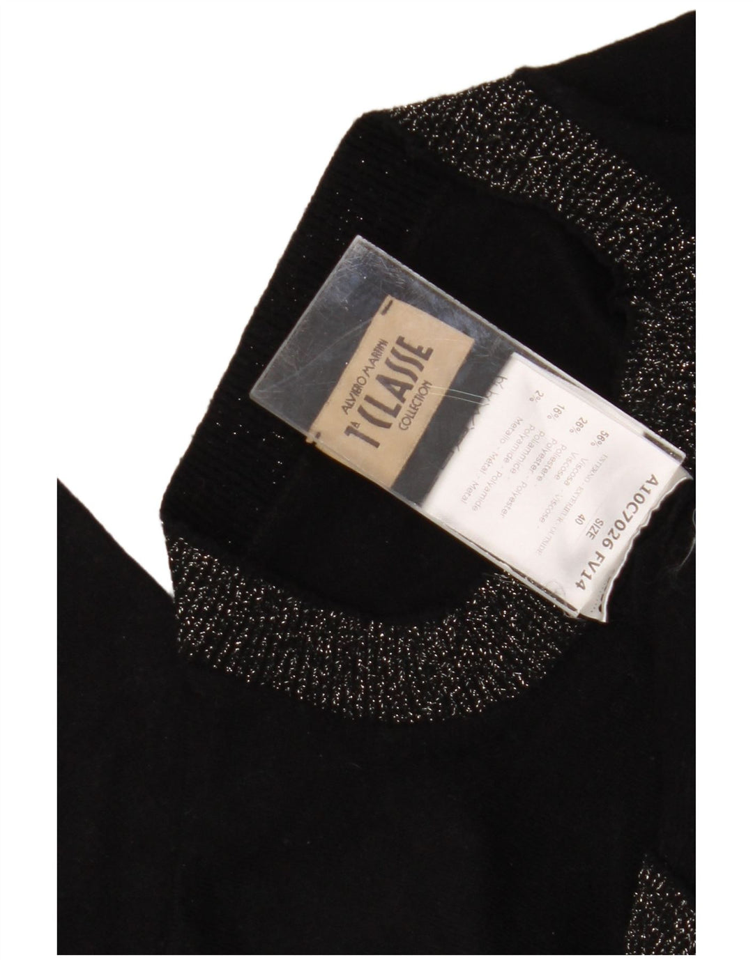 ALVIERO MARTINI Damen Pullover mit grafischem Rundhalsausschnitt, Gr. 40, Schwarz