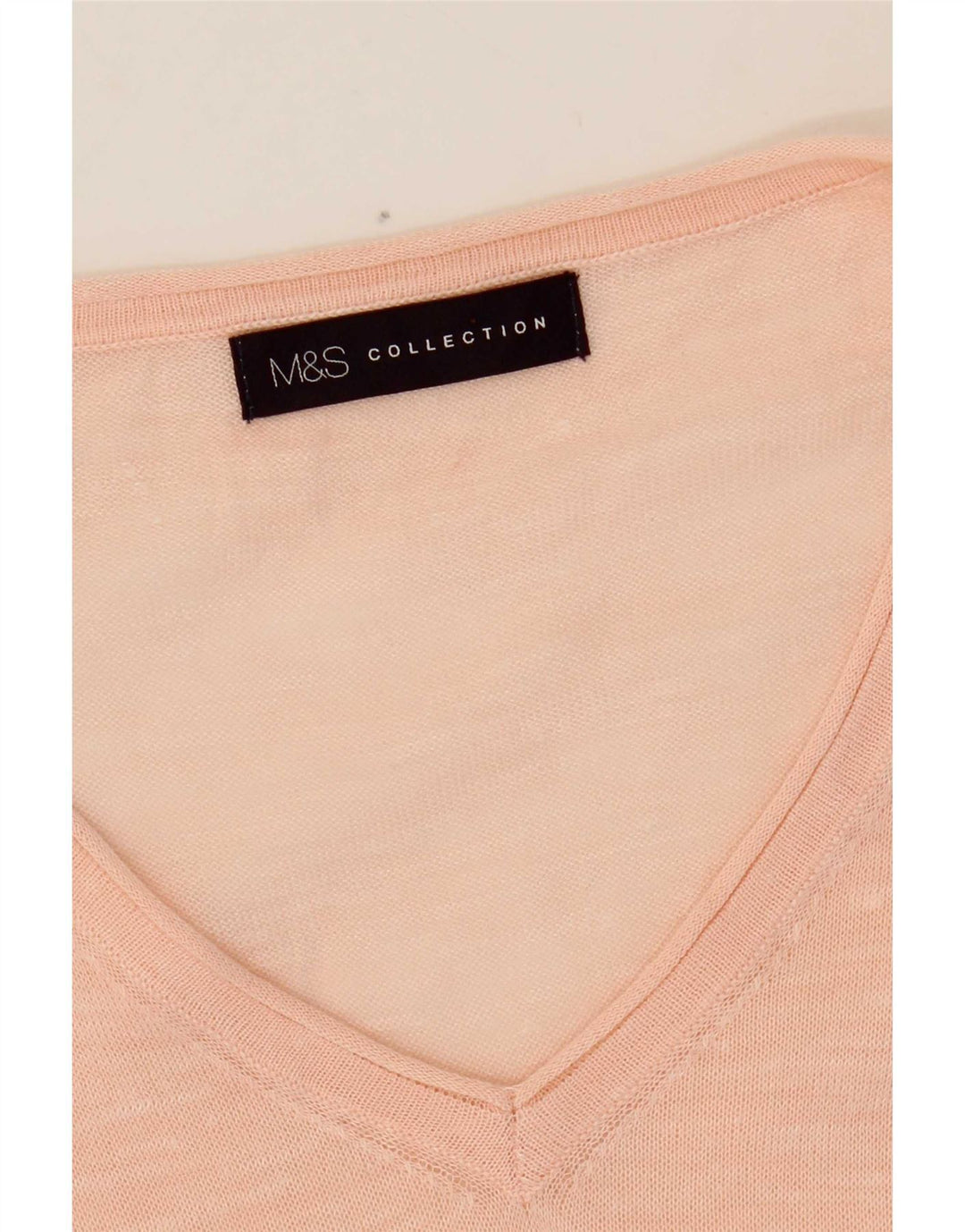 Marks & Spencer Damen Durchsichtiger Pullover mit V-Ausschnitt, Gr. 14, Mittelrosa