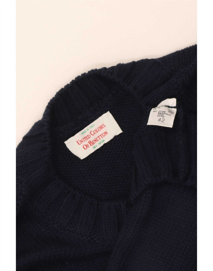 Benetton Damen-Pullover mit Rundhalsausschnitt, Größe 42, mittleres Marineblau mit Blumenmuster