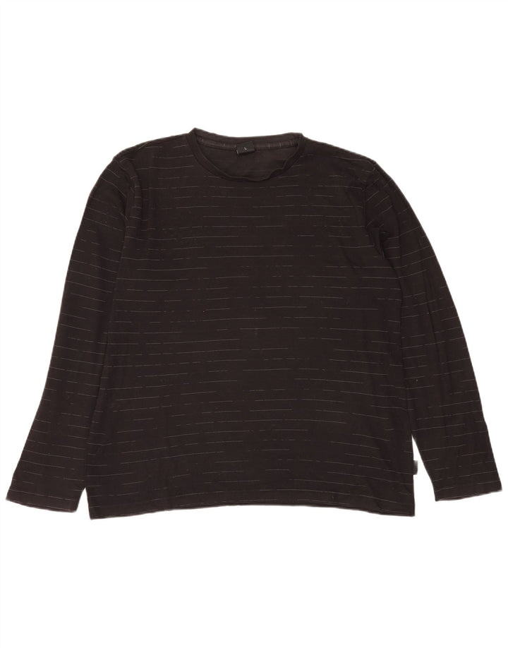HUGO BOSS Herren-Top, langärmelig, groß, schwarze Nadelstreifen-Baumwolle