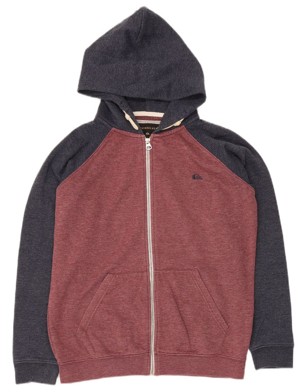 Quiksilver Jungen-Kapuzenpullover mit Reißverschluss, 13–14 Jahre, rote Colourblock-Baumwolle