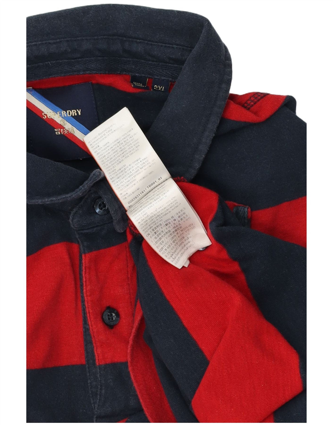 Superdry Herren-Poloshirt 2XL aus rot gestreifter Baumwolle