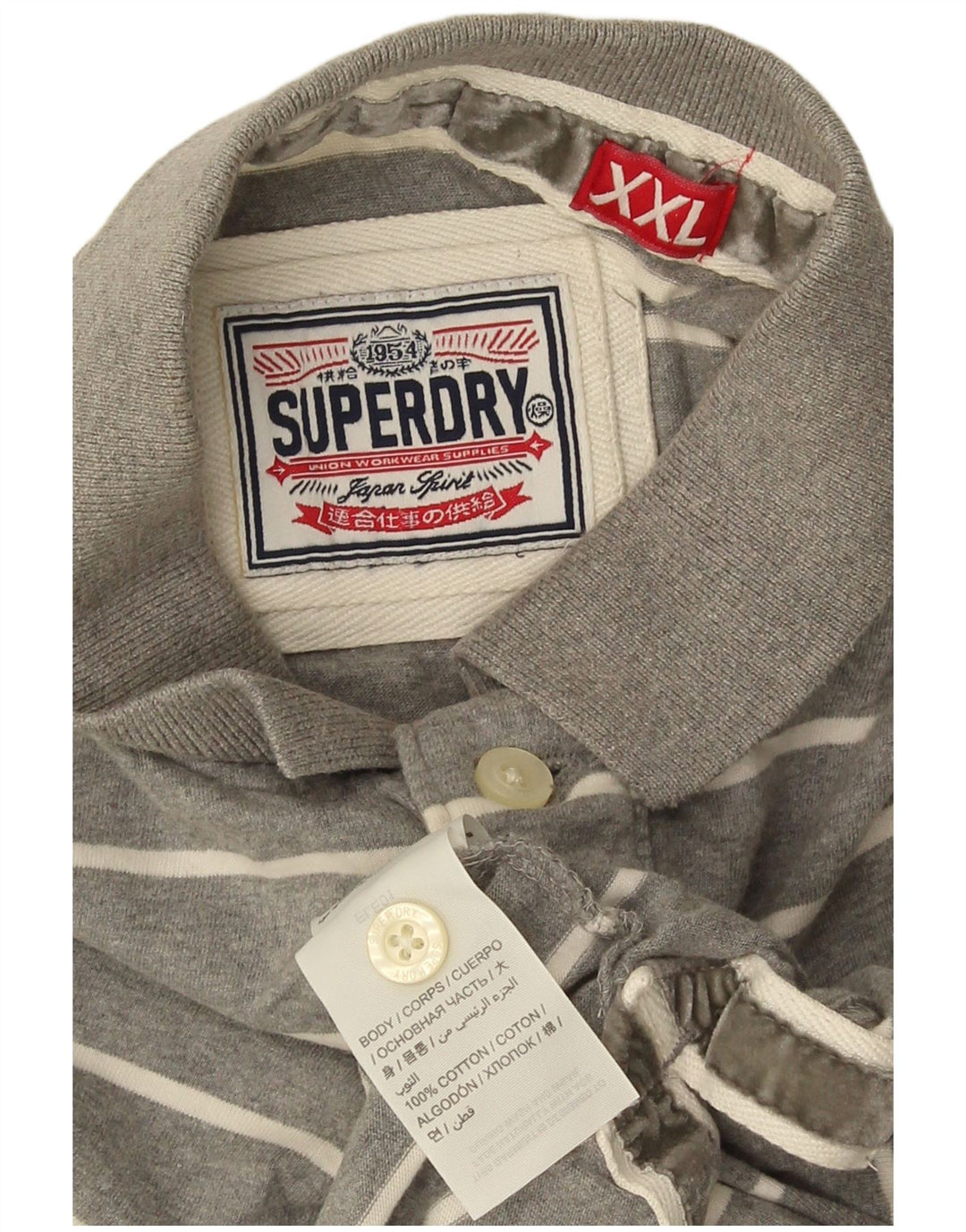 Superdry Herren-Poloshirt 2XL grau gestreift aus Baumwolle