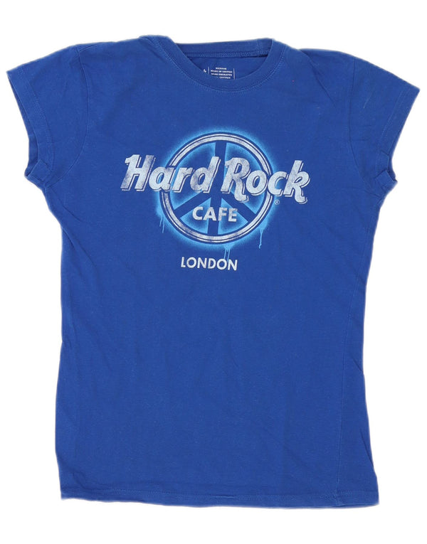 Hard Rock Cafe Damen London Graphic T-Shirt Top UK 12 Mittelblaue Baumwolle