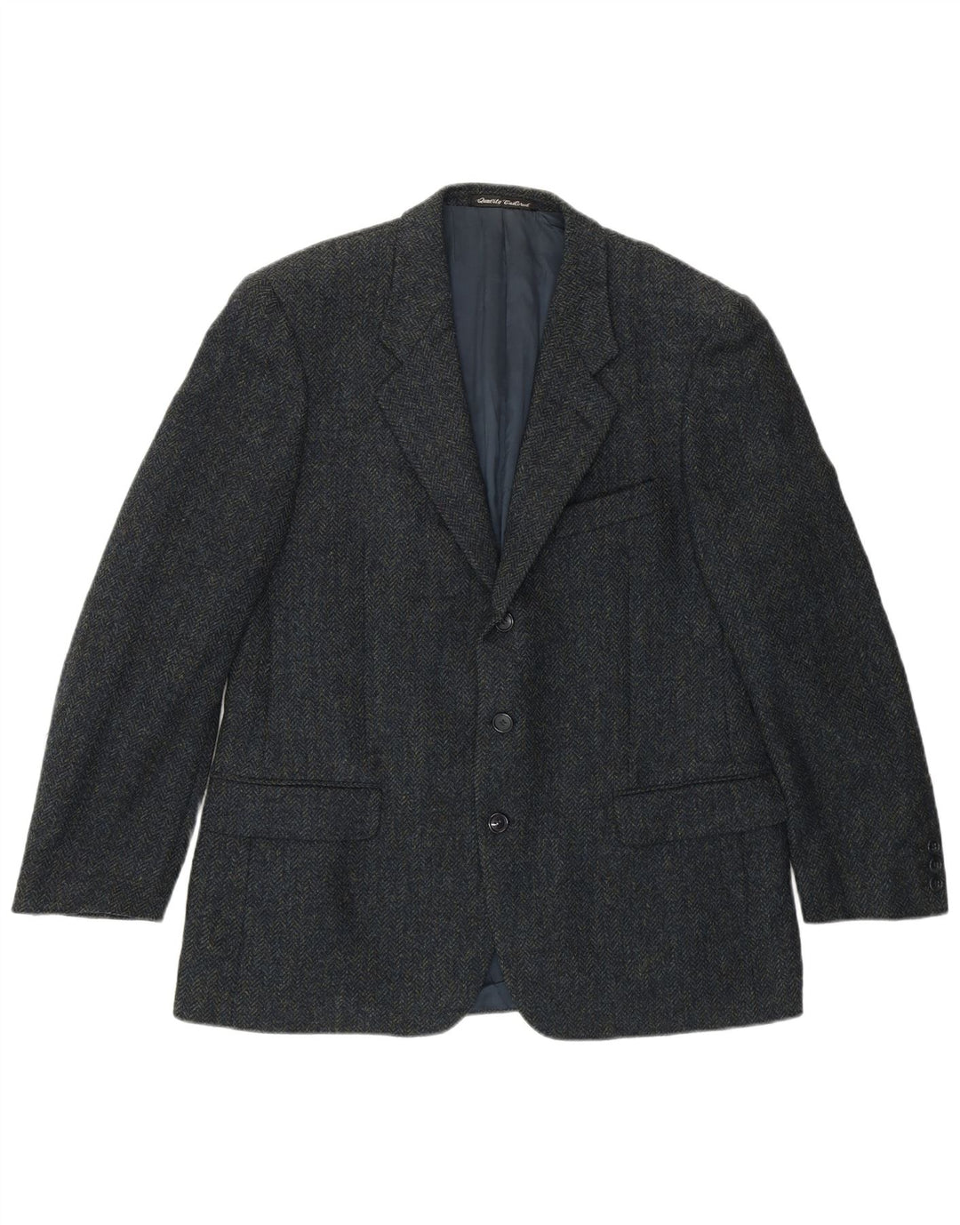 VINTAGE Herren-Blazer mit 3 Knöpfen, IT 50, großes marineblaues Fischgrätenmuster