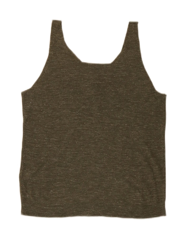 Marks & Spencer Damen Weste Top UK 12 Medium Khaki Geflecktes Acryl