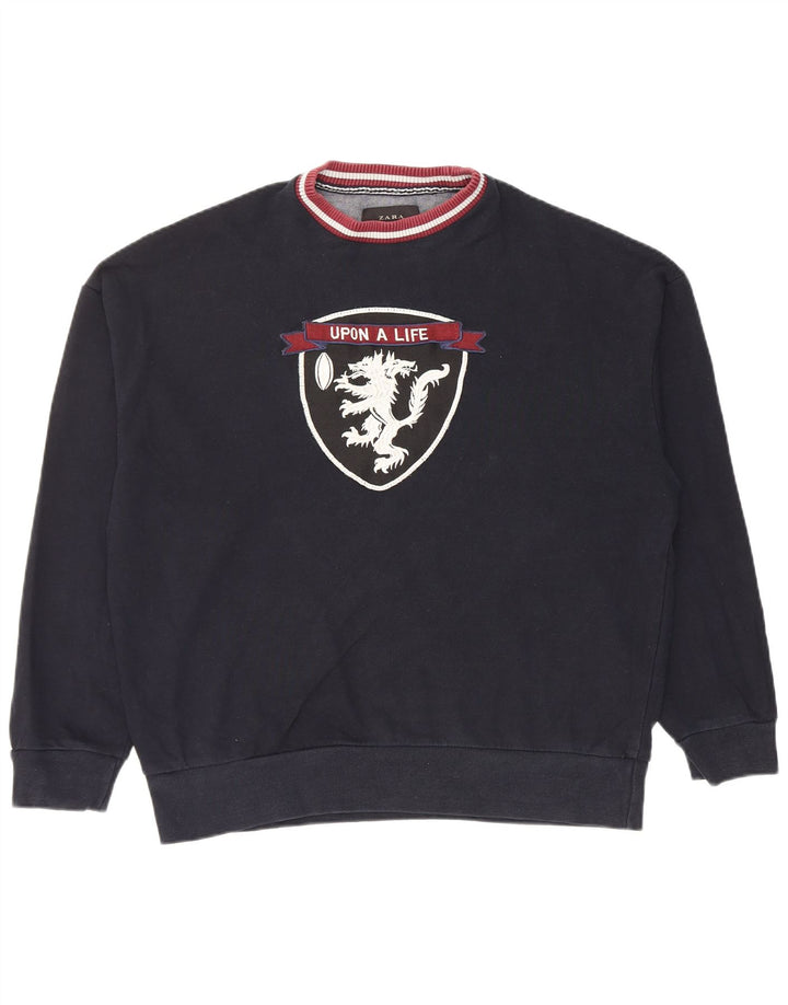 Zara Herren Grafik-Sweatshirt-Pullover, mittelmarineblaue Baumwolle