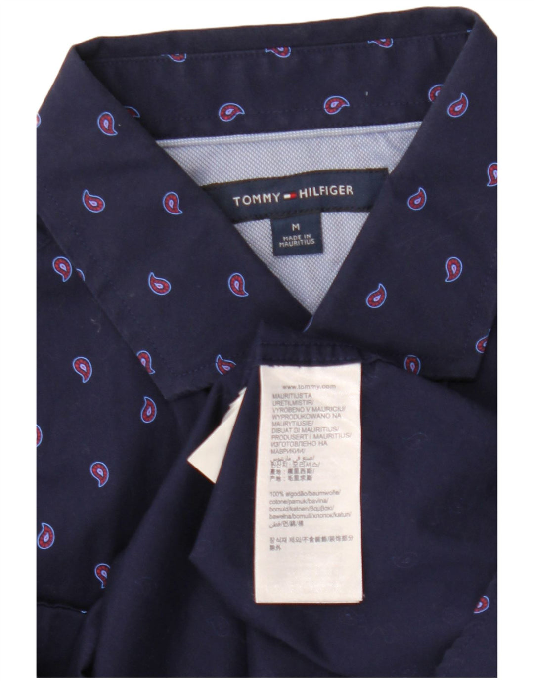 Tommy Hilfiger Herrenhemd aus mittelblauer Paisley-Baumwolle in Marineblau