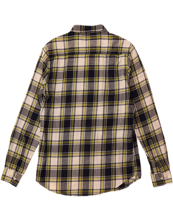 Benetton Kariertes Herrenhemd, groß, marineblau, kariert, Baumwolle