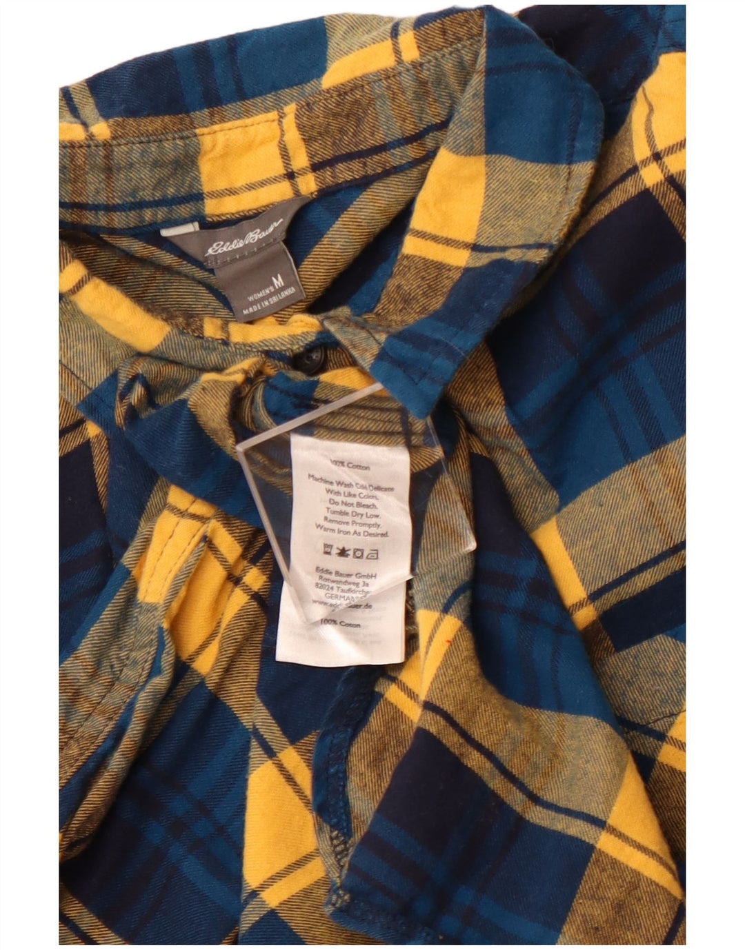 EDDIE BAUER Damen Pullover Flanellhemd UK 12 Mittelblau karierte Baumwolle