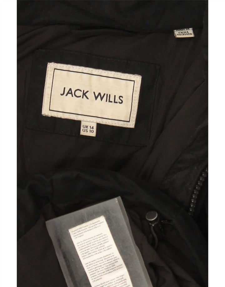Jack Wills Wattierte Damenjacke mit Kapuze, UK 14, Größe L, Schwarz, Polyester