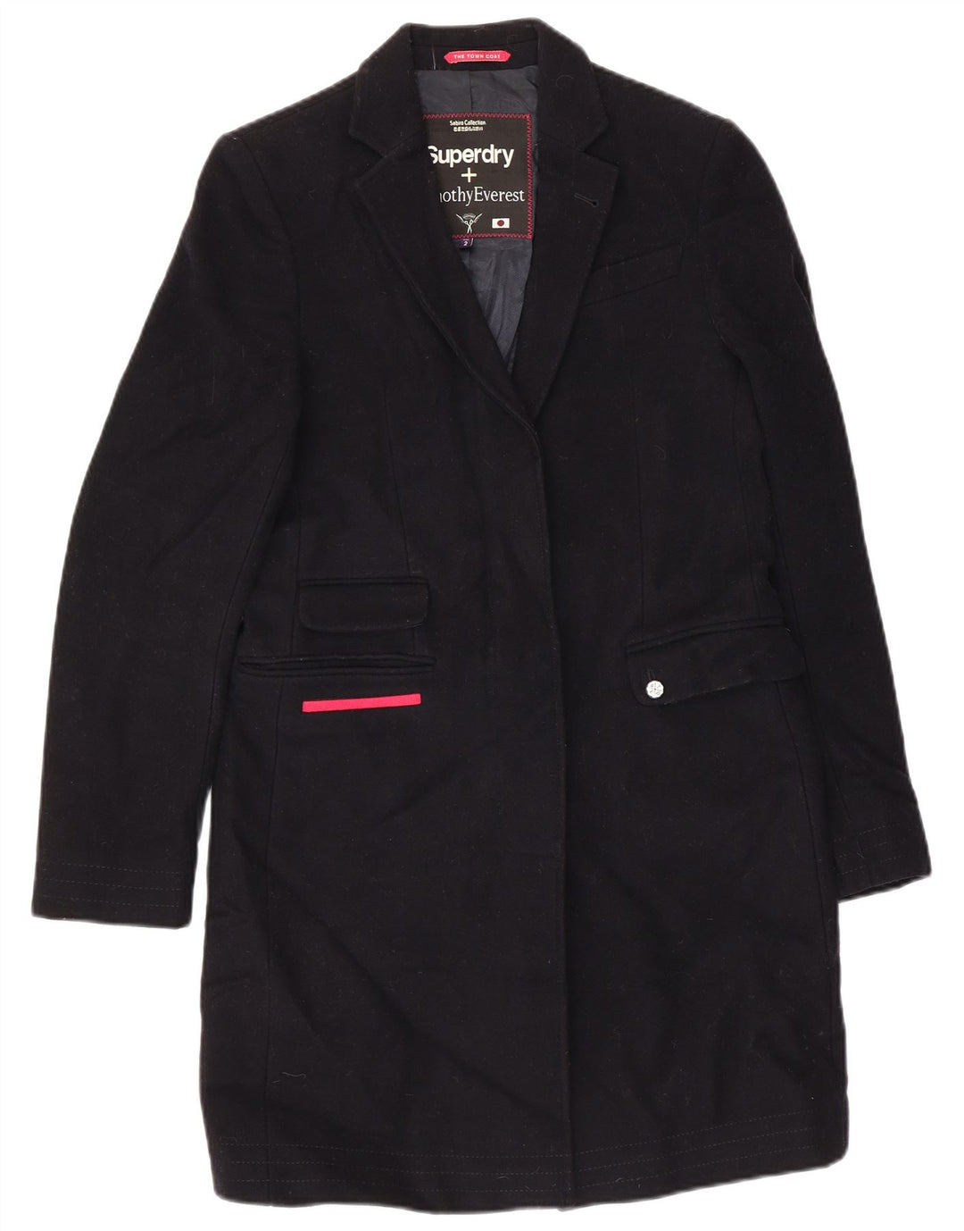 Superdry Damen Mantel UK 2 2XS Marineblaue Wolle