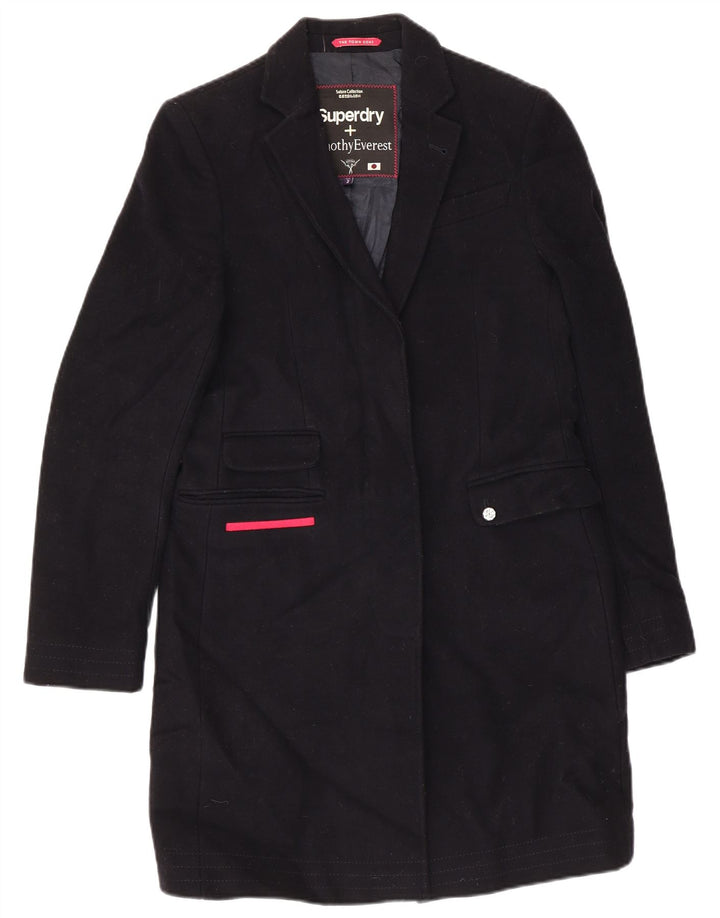 Superdry Damen Mantel UK 2 2XS Marineblaue Wolle