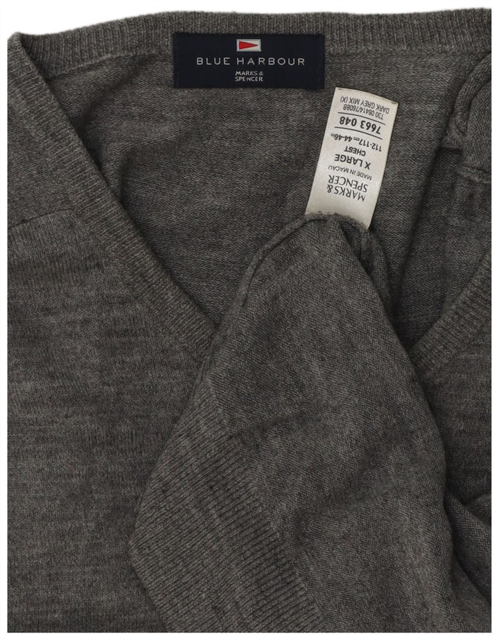 Marks & Spencer Herren Blue Harbor V-Ausschnitt Pullover Pullover XL Grau meliert