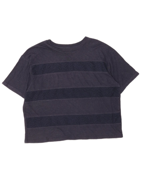 Marks & Spencer Damen Crop T-Shirt Top UK 14 Large Marineblau gestreiftes Leinen